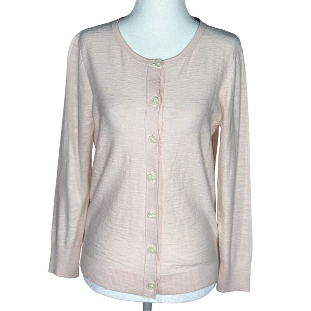Ann Taylor Loft Size S 100% Cotton Light Pink Cardigan Sweater Long Sleeves